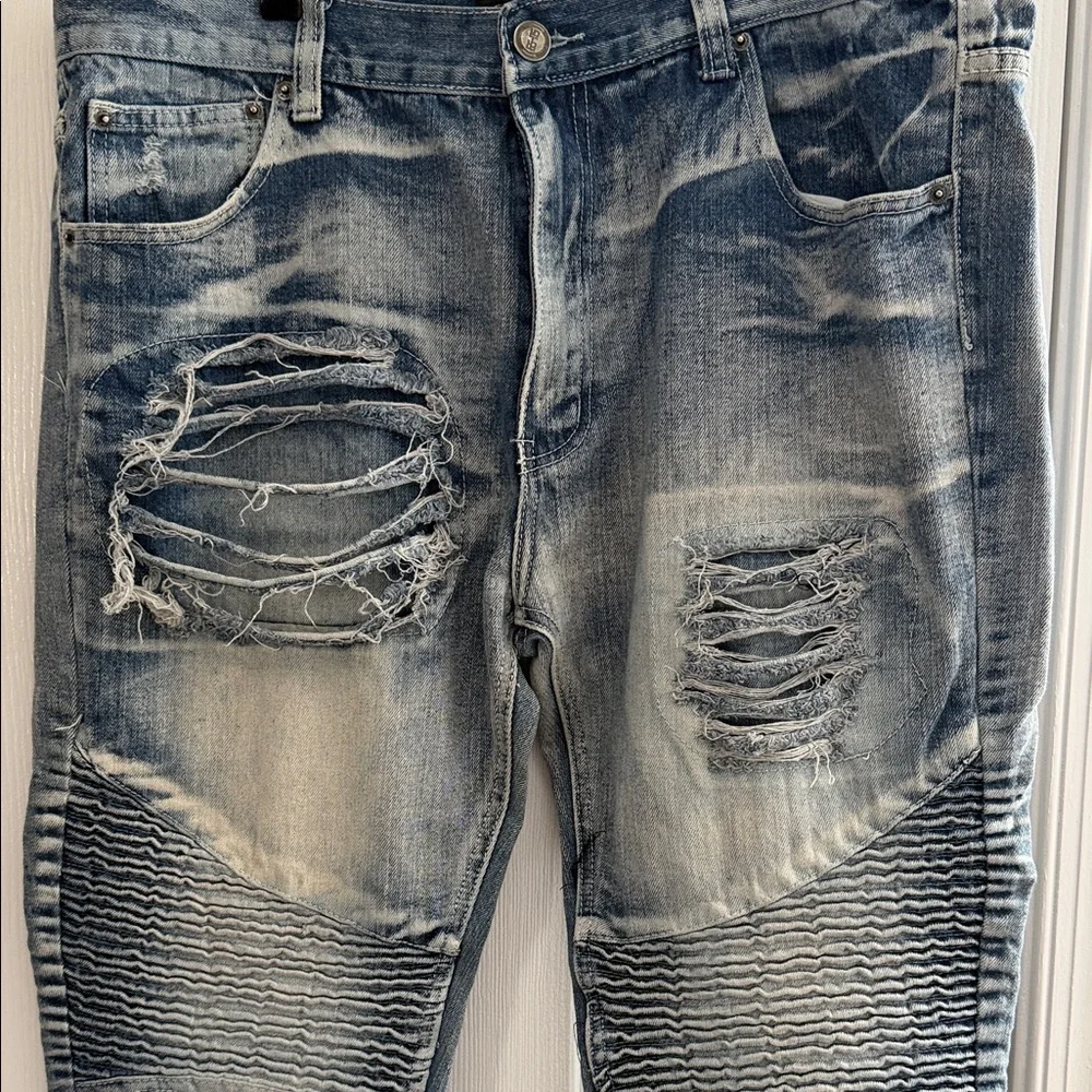 Distressed Streetwear Blue Jeans for Men size 38 - Picture 3 of 6